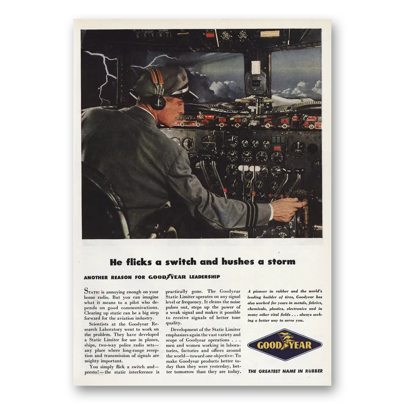 1946 Goodyear Flick Switch and Hushes Storm Vintage Magazine Print Ad