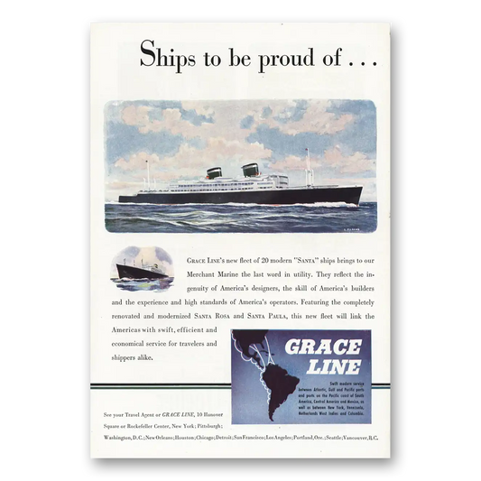 1946 Grace Line Ships to Be Proud Of Vintage Magazine Print Ad