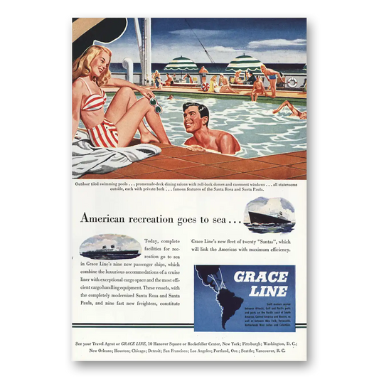 1946 Grace Line American Recreation Goes to Sea Vintage Magazine Print Ad