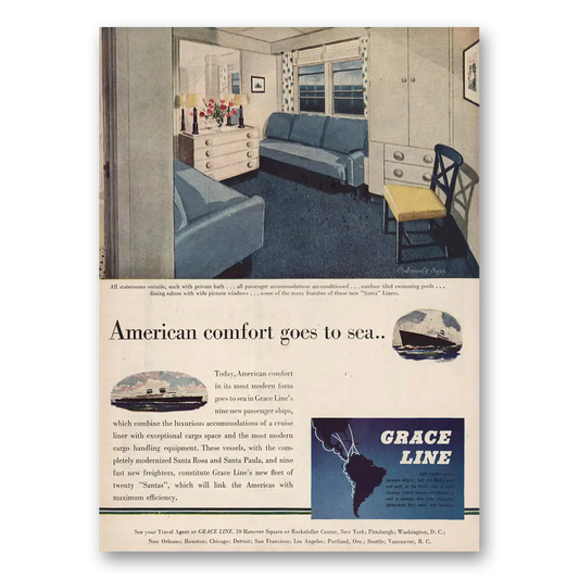 1946 Grace Line American Comfort Goes to Sea Vintage Magazine Print Ad