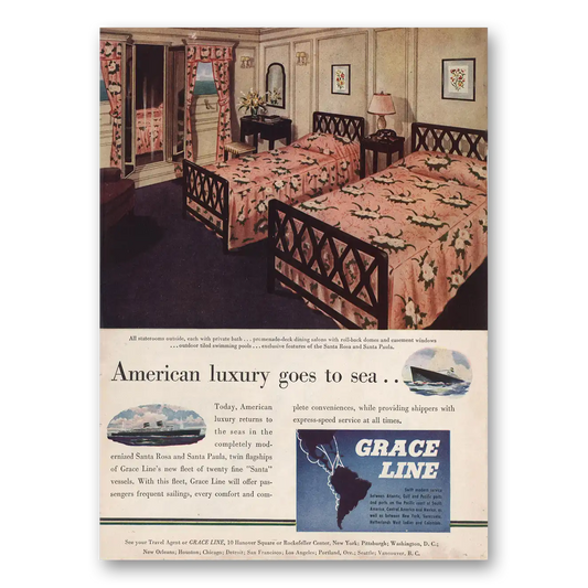 1946 Grace Line Staterooms Outside Vintage Magazine Print Ad