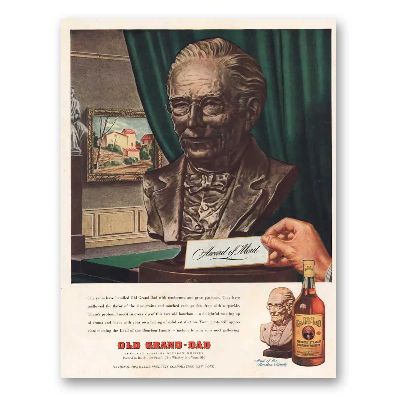 1946 Old Grand-Dad Bourbon Whiskey Award of Merit Vintage Magazine Print Ad