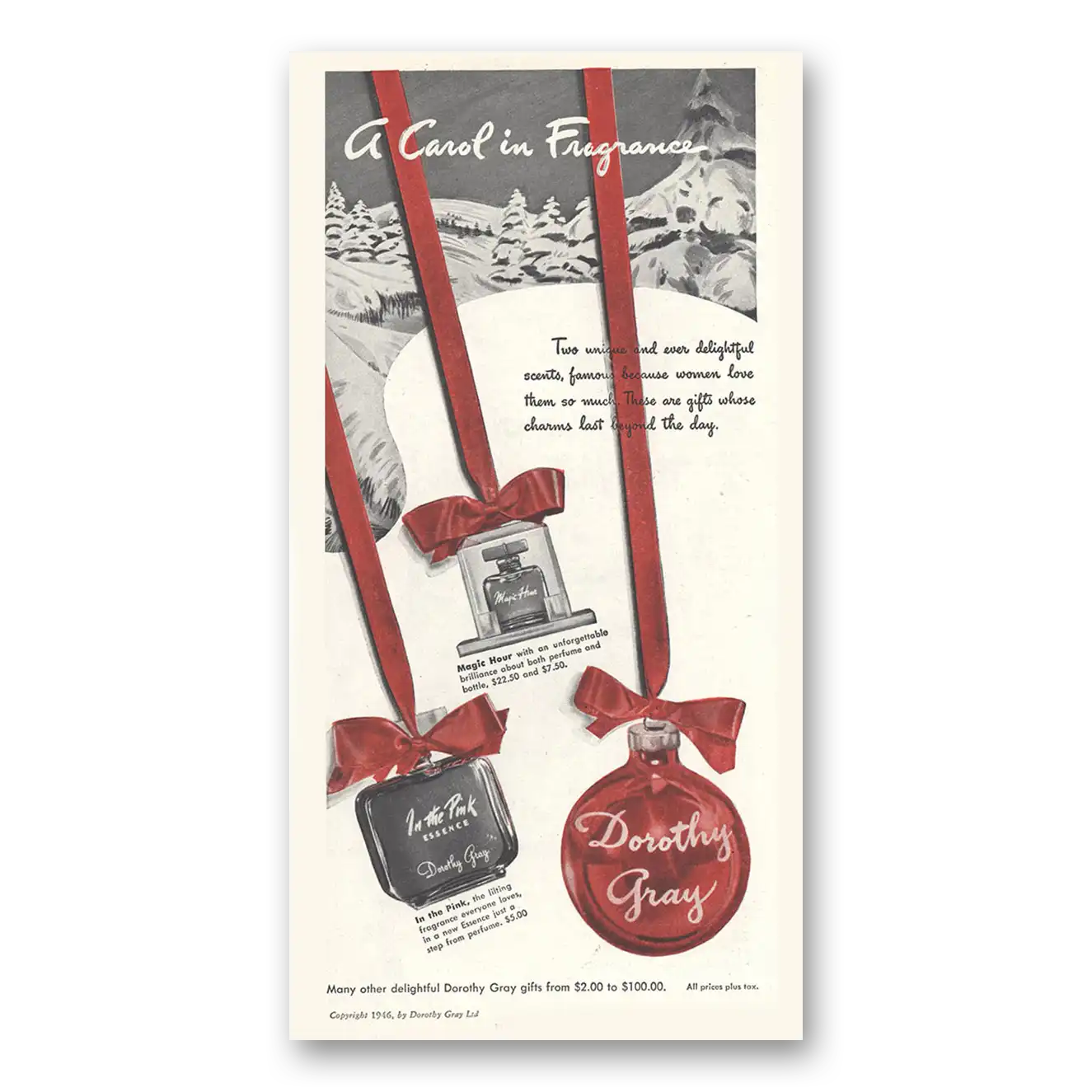 1946 Dorothy Gray Fragrances Christmas Vintage Magazine Print Ad