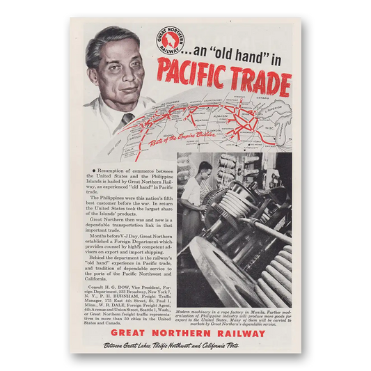 1946 Great Northern Railway An Old Hand In Pacific Trade Vintage Magazine Print Ad