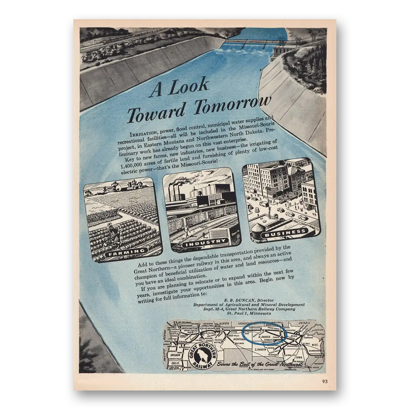 1946 Great Northern Railway Look Toward Tomorrow Vintage Magazine Print Ad