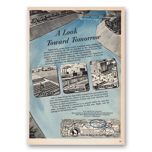 1946 Great Northern Railway Look Toward Tomorrow Vintage Magazine Print Ad