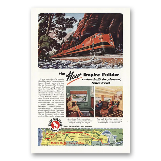 1946 Great Northern Railway Custom Built for Pleasant Faster Travel Vintage Magazine Print Ad