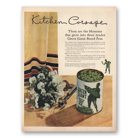 1946 Green Giant Peas Kitchen Corsage Vintage Magazine Print Ad