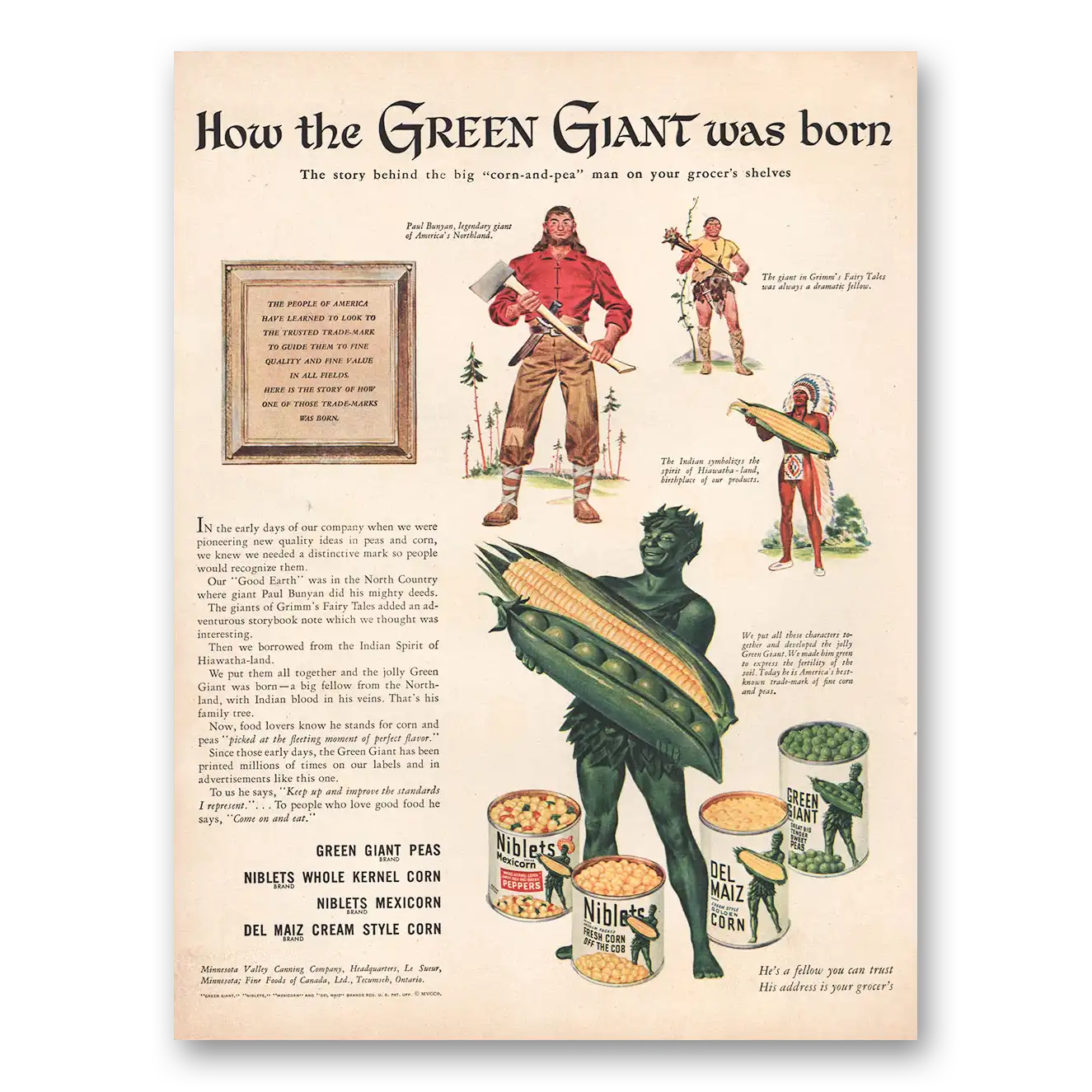 1946 Green Giant How the Green Giant Was Born Vintage Magazine Print Ad