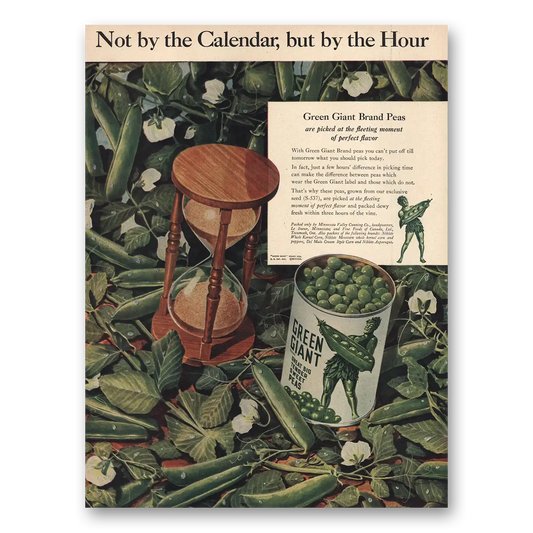 1946 Green Giant Green Peas Not By the Calendar Vintage Magazine Print Ad