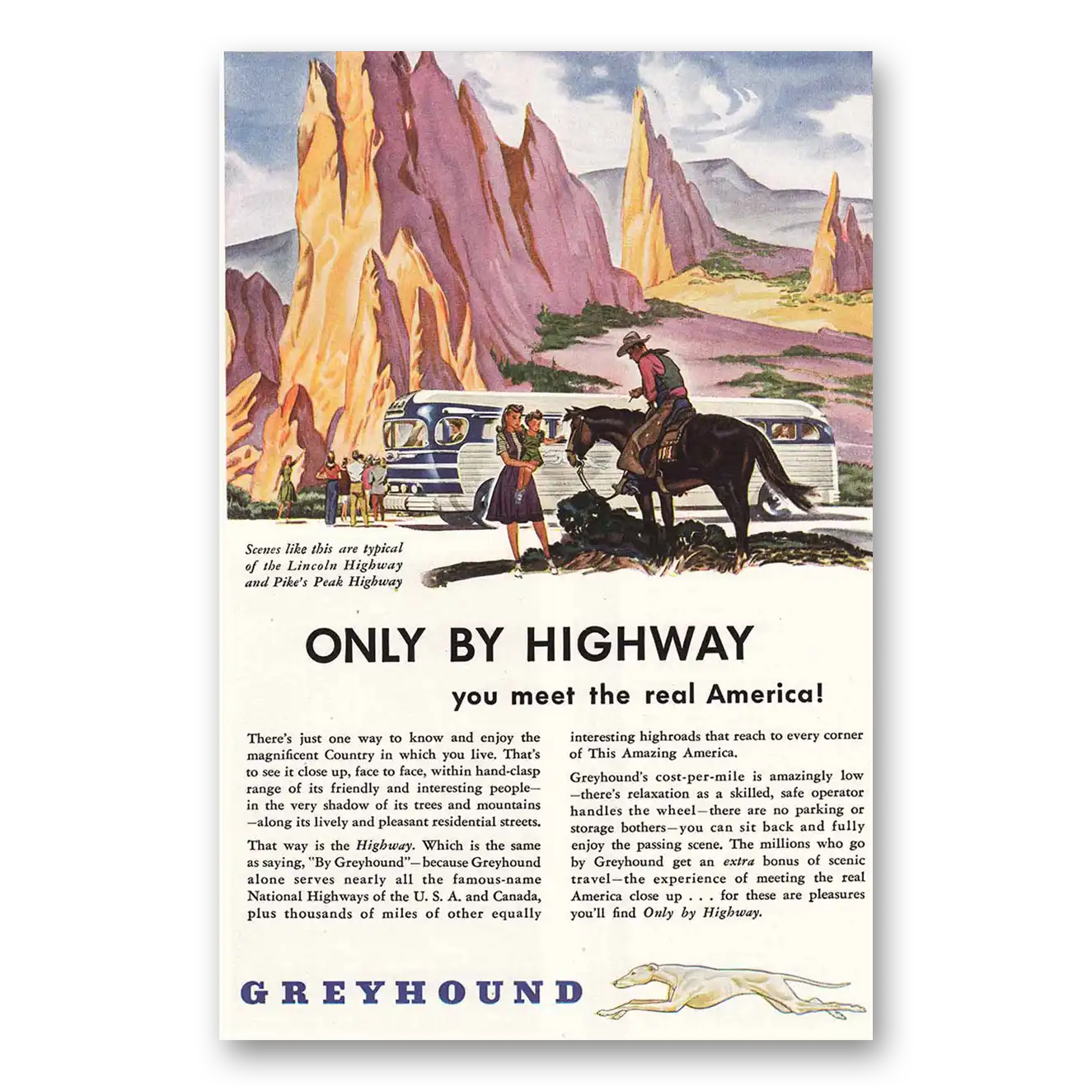 1946 Greyhound Highway Pike's Peak Highway Vintage Magazine Print Ad