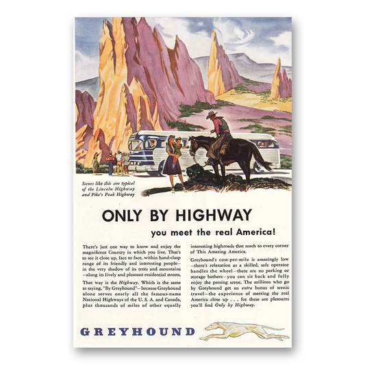 1946 Greyhound Highway Pike's Peak Highway Vintage Magazine Print Ad