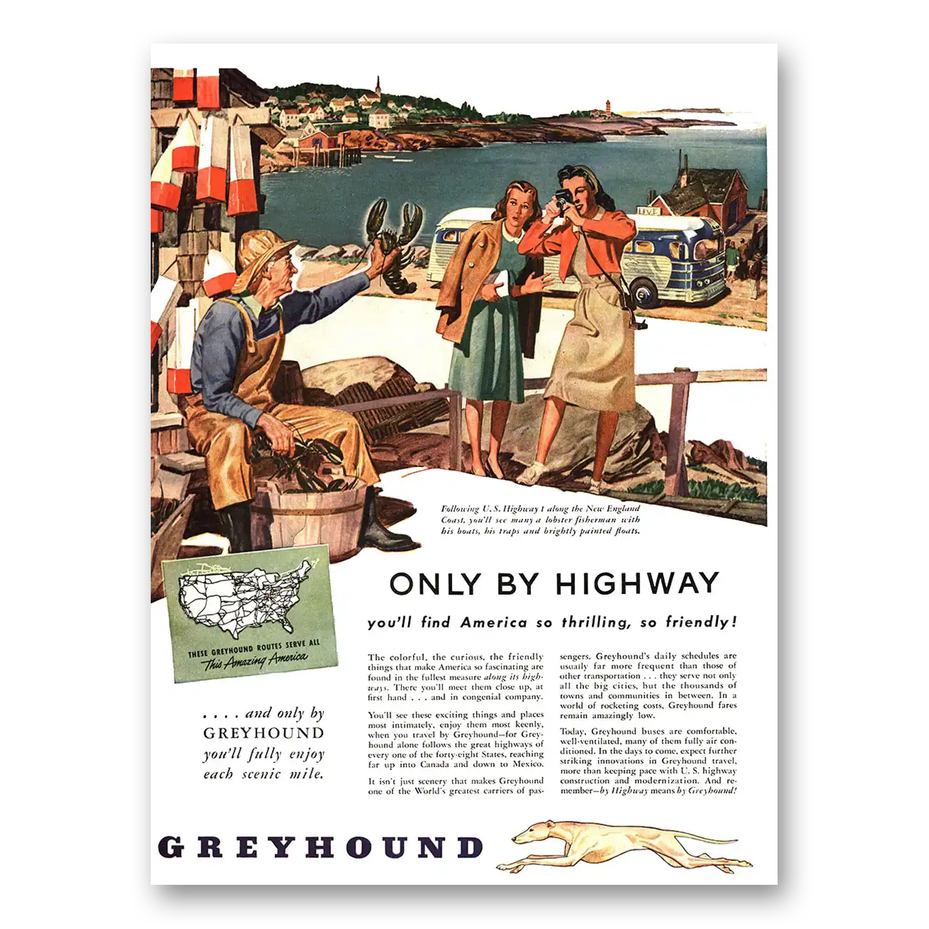 1946 Greyhound Only By Highway US Highway 1 Vintage Magazine Print Ad