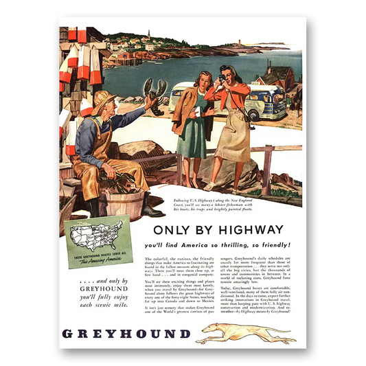 1946 Greyhound Only By Highway US Highway 1 Vintage Magazine Print Ad