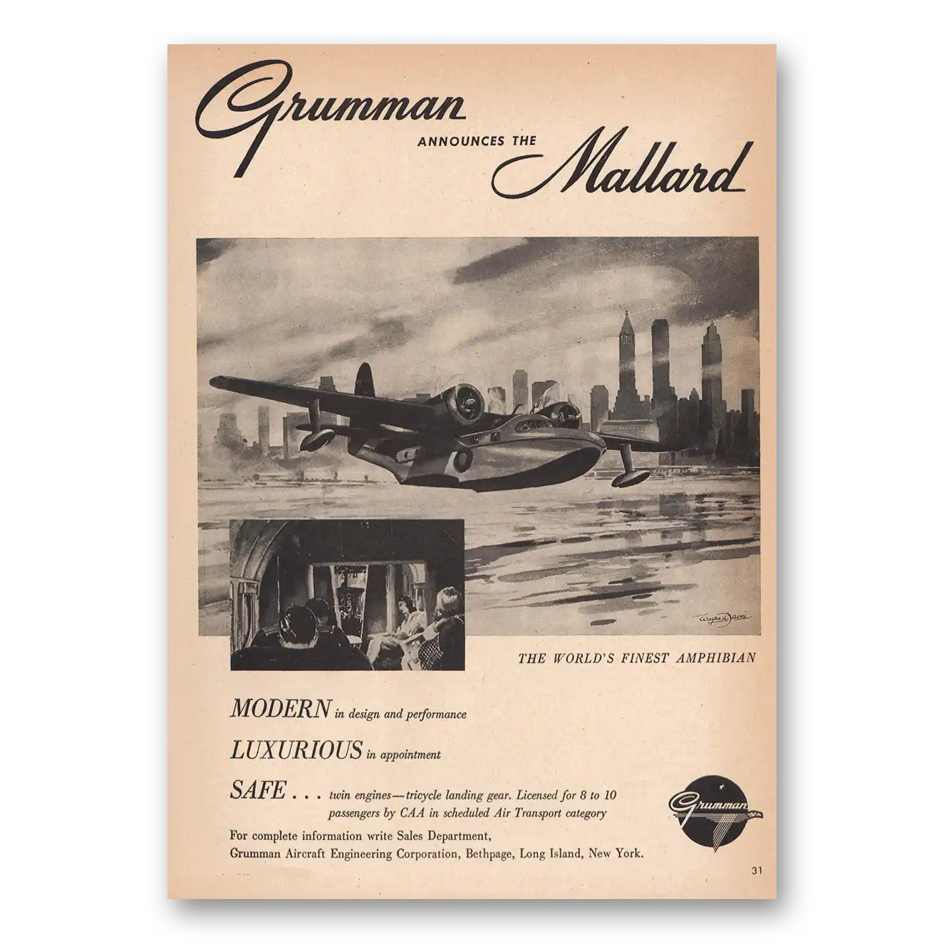 1946 Grumman Announcing the Mallard Vintage Magazine Print Ad