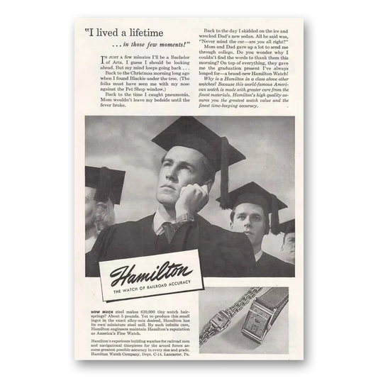 1946 Hamilton Watch I Lived a Lifetime Graduate Vintage Magazine Print Ad