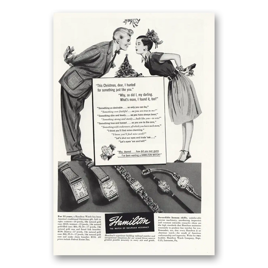 1946 Hamilton Watch Mistletoe This Christmas Vintage Magazine Print Ad