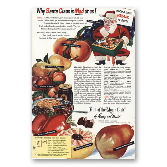 1946 Harry and David Santa Claus Is Mad At Us Vintage Magazine Print Ad