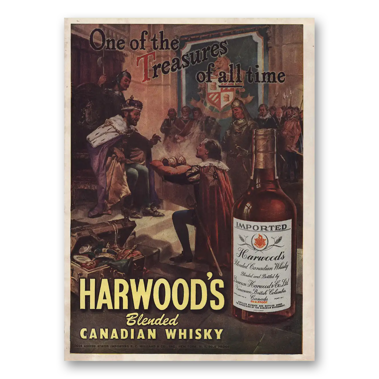 1946 Harwoods Canadian Whisky One of the Treasures Vintage Magazine Print Ad