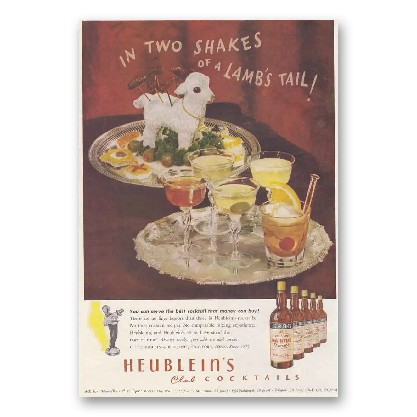 1946 Heublein Cocktails Two Shakes of Lambs Vintage Magazine Print Ad