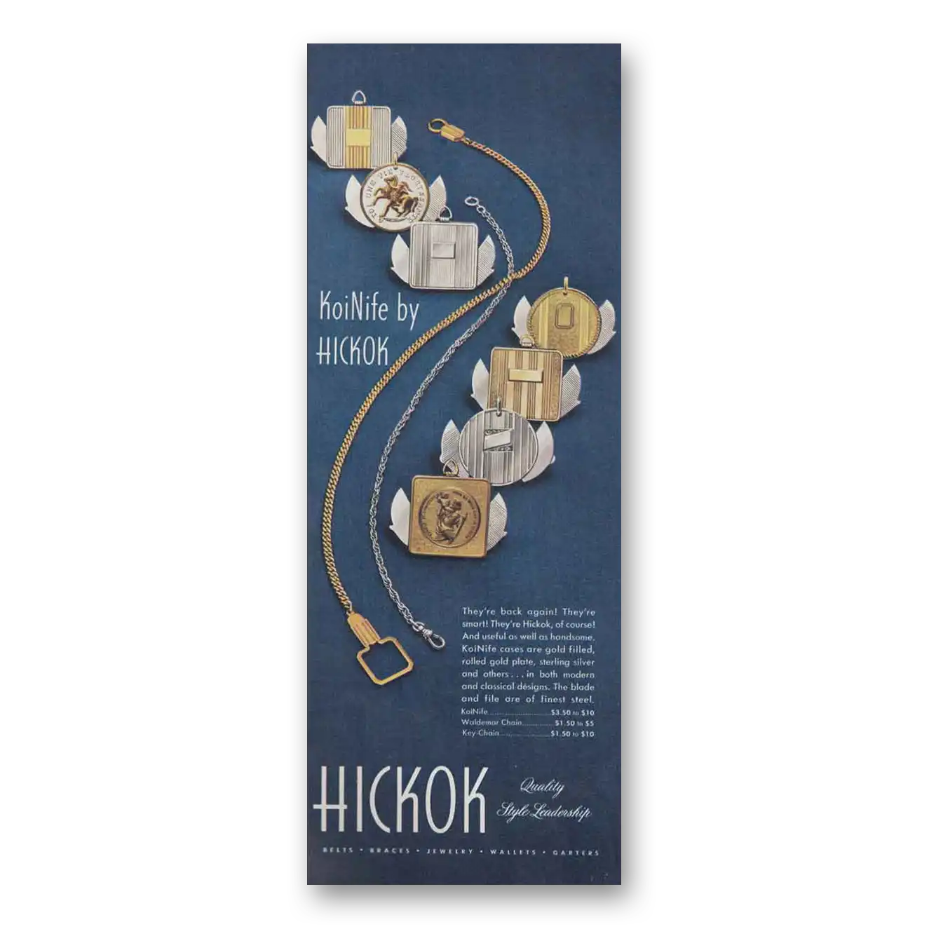 1946 Hickok Jewelry KoiNife Back Again Vintage Magazine Print Ad