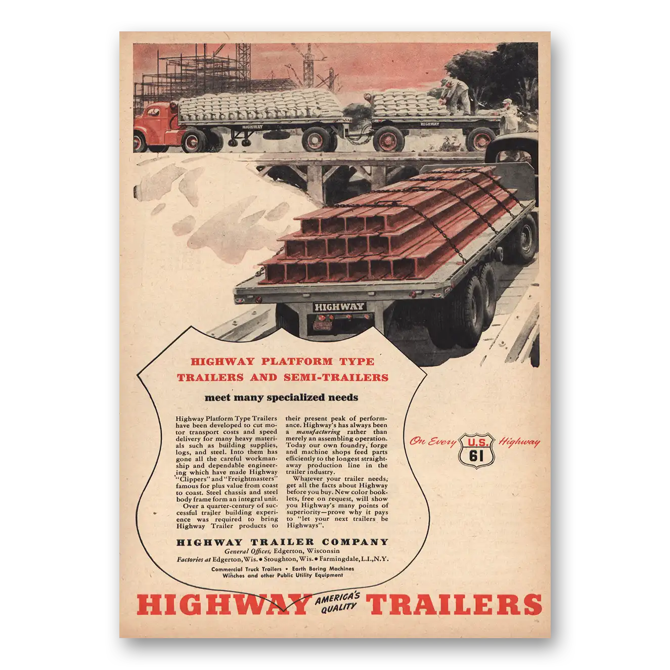 1946 Highway Trailers Highway Platform Vintage Magazine Print Ad