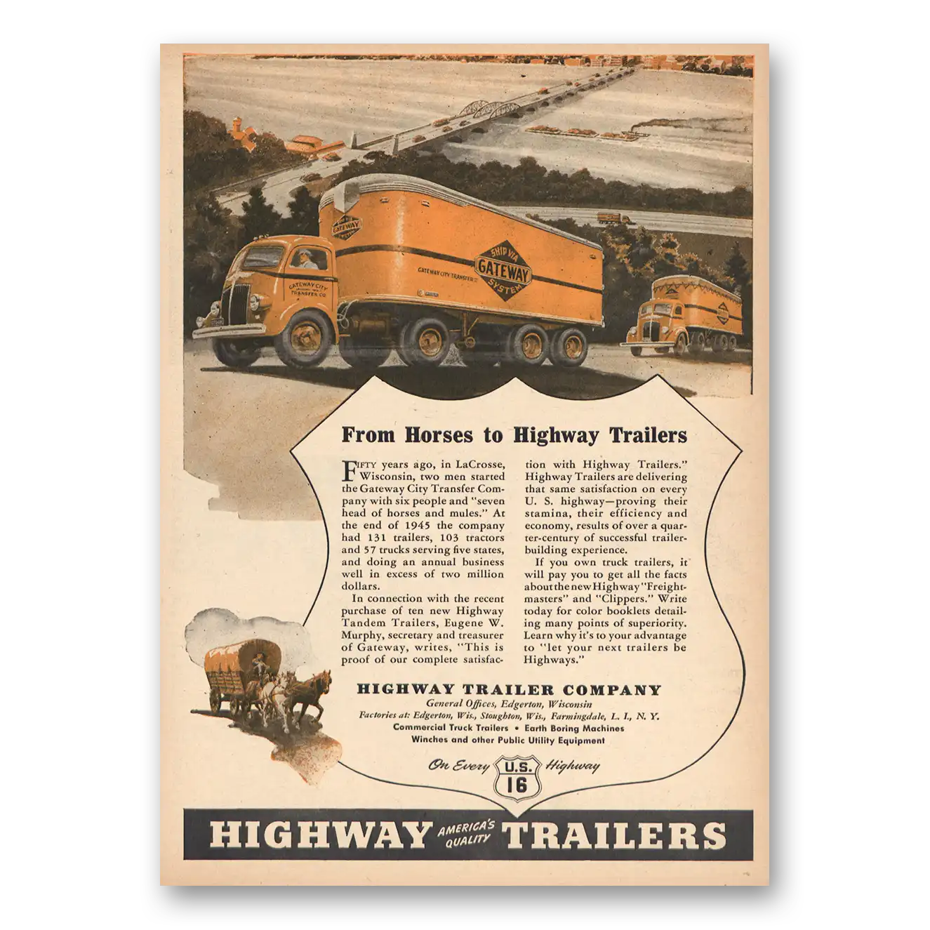 1946 Highway Trailers From Horses to Highway Trailers Vintage Magazine Print Ad