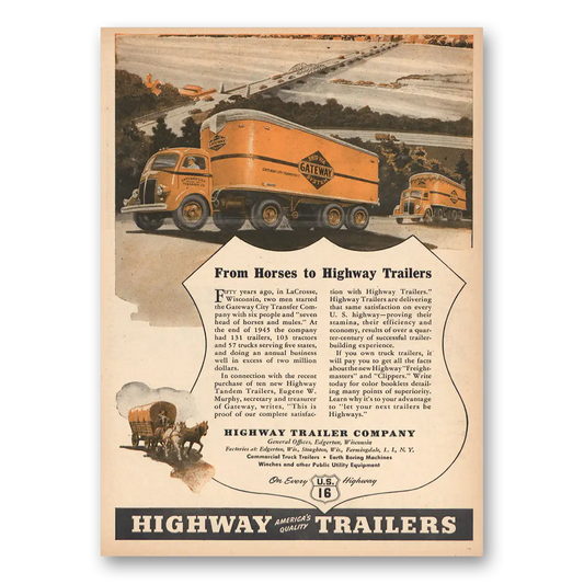 1946 Highway Trailers From Horses to Highway Trailers Vintage Magazine Print Ad