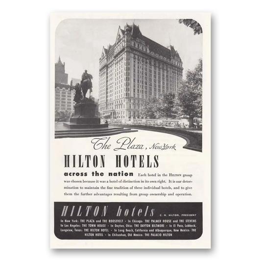 1946 Plaza Hotel Hilton Hotels Across the Nation Vintage Magazine Print Ad