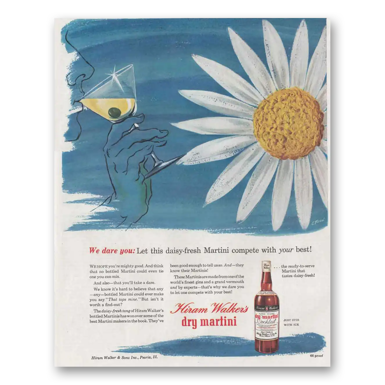 1946 Hiram Walker Dry Martini Daisy Fresh Vintage Magazine Print Ad