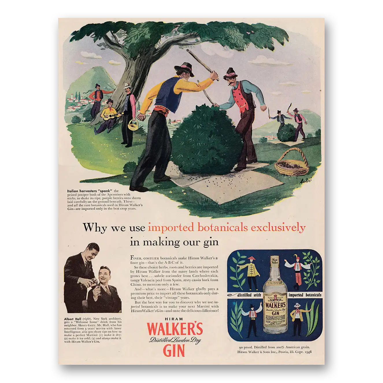 1946 Hiram Walker Imported Botanicals Exclusively Vintage Magazine Print Ad