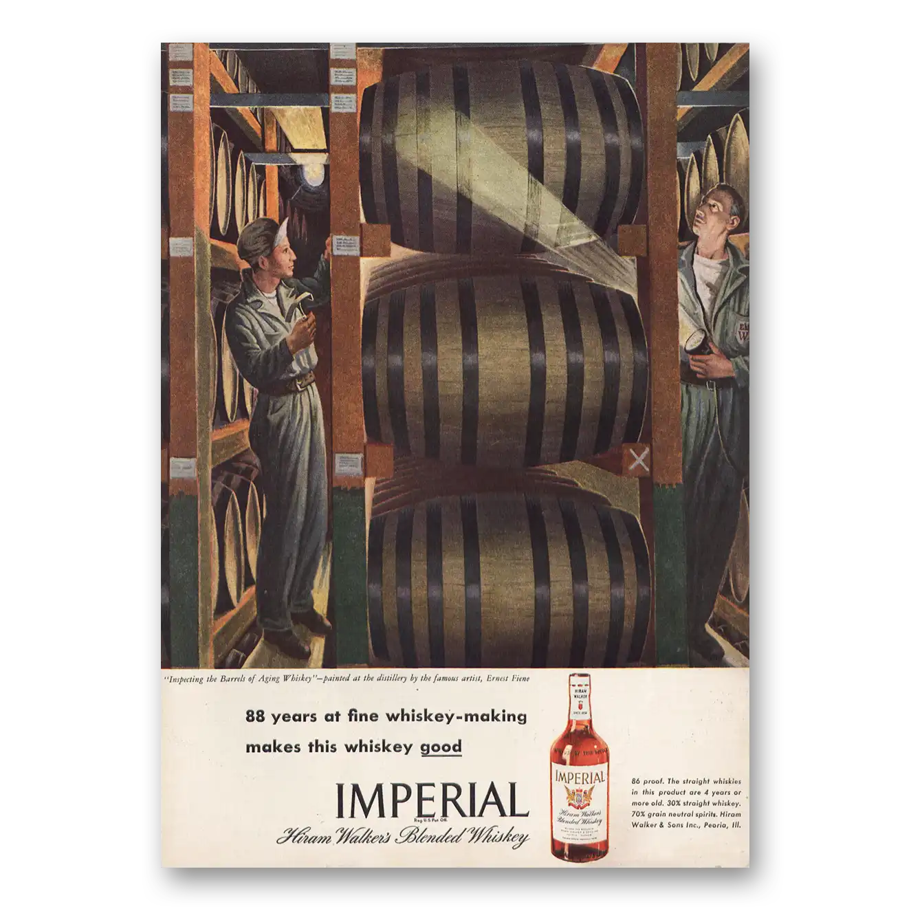 1946 Imperial Whiskey Inspecting the Barrels Vintage Magazine Print Ad