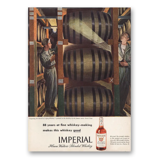 1946 Imperial Whiskey Inspecting the Barrels Vintage Magazine Print Ad