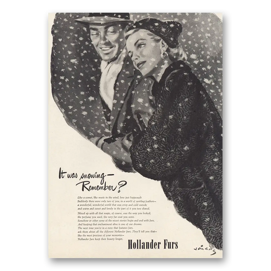 1946 Hollander Furs Was Snowing Remember Vintage Magazine Print Ad