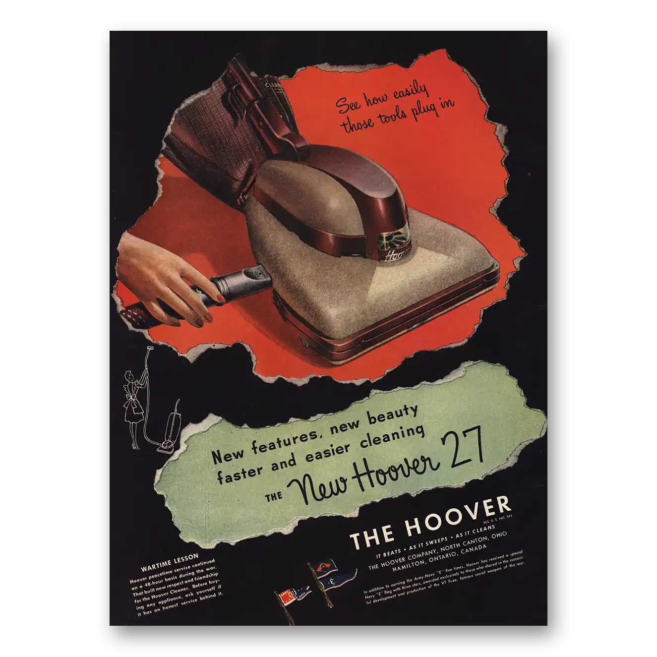 1946 Hoover Vacuum New Features New Beauty Vintage Magazine Print Ad