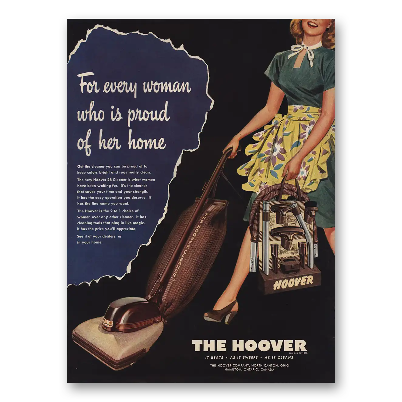 1946 Hoover Vacuum For Every Woman Who Is Proud of Her Home Vintage Magazine Print Ad