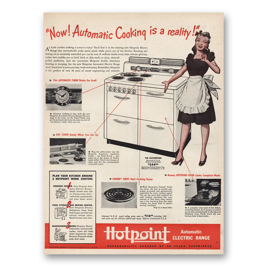 1946 Hotpoint Electric Range Automatic Cooking Is a Reality Vintage Magazine Print Ad