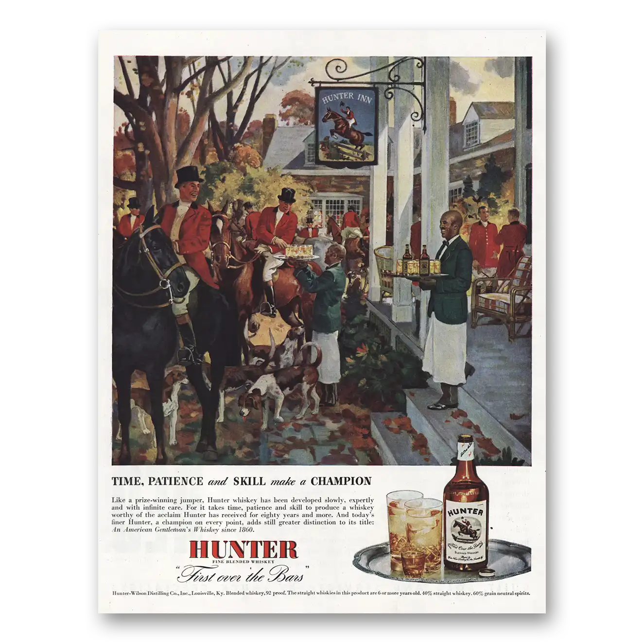 1946 Hunter Whiskey Time Patience and Skill Vintage Magazine Print Ad