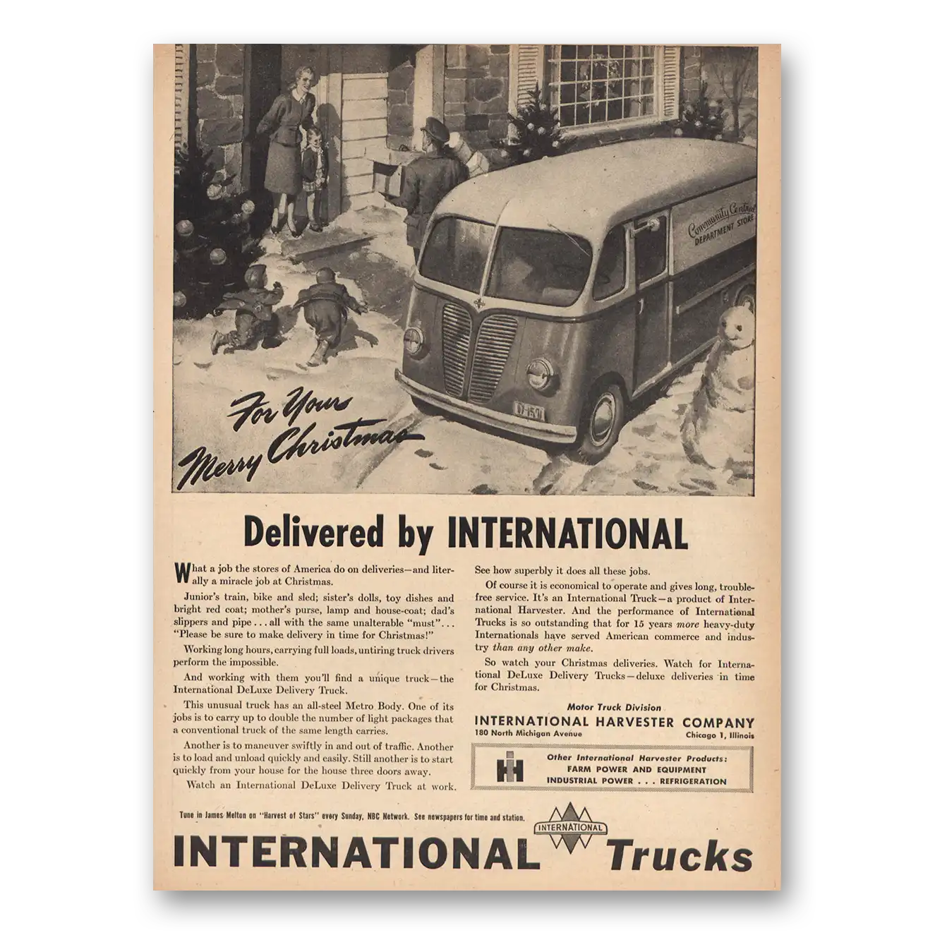 1946 International Trucks Merry Christmas Vintage Magazine Print Ad