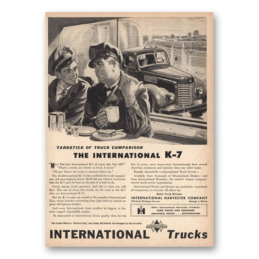 1946 International Trucks K7 Yardstick Truck Comparison Vintage Magazine Print Ad