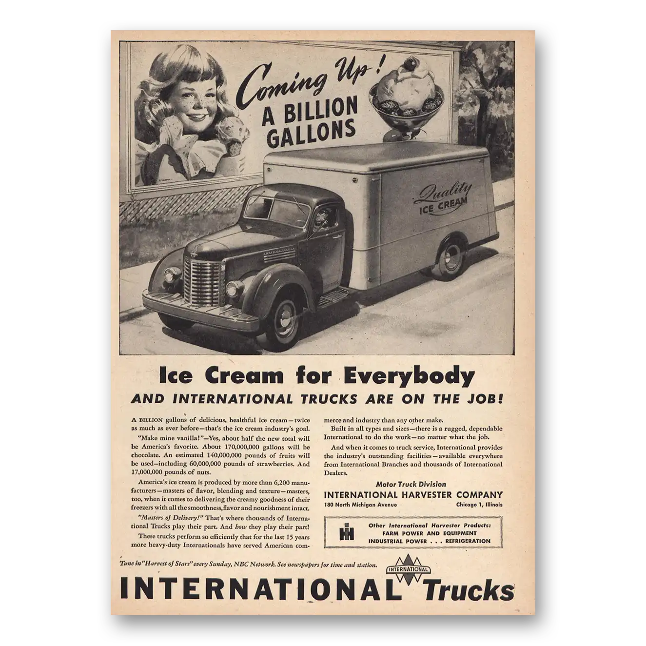 1946 International Trucks Ice Cream for Everybody Vintage Magazine Print Ad