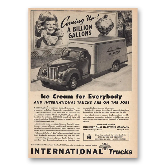 1946 International Trucks Ice Cream for Everybody Vintage Magazine Print Ad