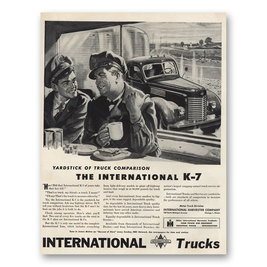 1946 International Trucks K7 Yardstick Truck Comparison Vintage Magazine Print Ad