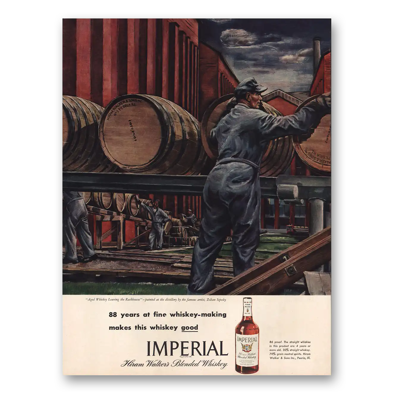 1946 Imperial Whiskey Aged Whiskey Leaving the Rackhouses Vintage Magazine Print Ad