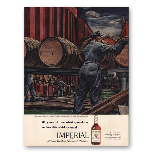 1946 Imperial Whiskey Aged Whiskey Leaving the Rackhouses Vintage Magazine Print Ad