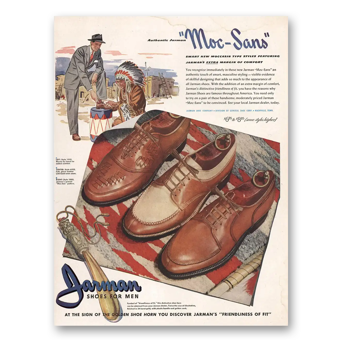 1946 Jarman Shoes Moc Sans Vintage Magazine Print Ad