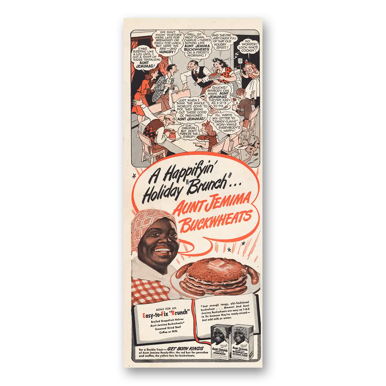 1946 Aunt Jemima Buckwheats Happifyin Holiday Brunch Vintage Magazine Print Ad