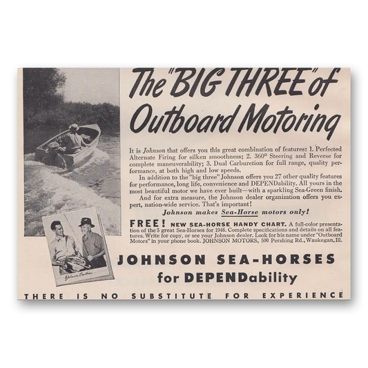 1946 Johnson Sea Horse Motors Big Three of Outboard Motoring Vintage Magazine Print Ad