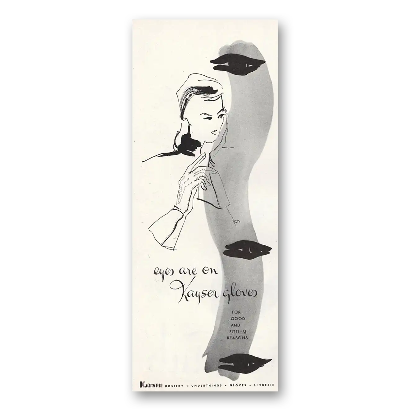 1946 Kayser Hosiery Gloves Eyes Are On Kayser Gloves Vintage Magazine Print Ad