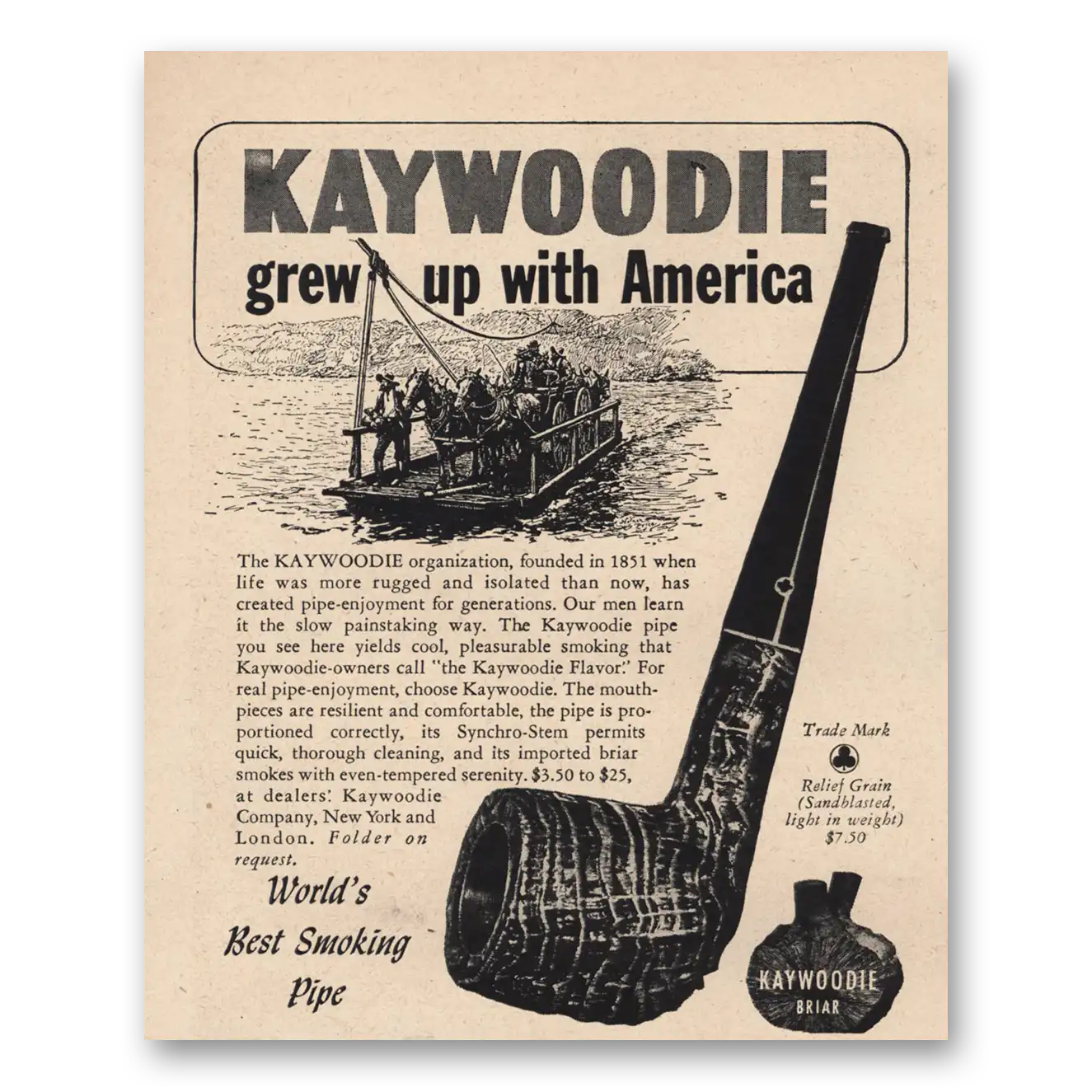 1946 Kaywoodie Pipes Grew Up With America Vintage Magazine Print Ad